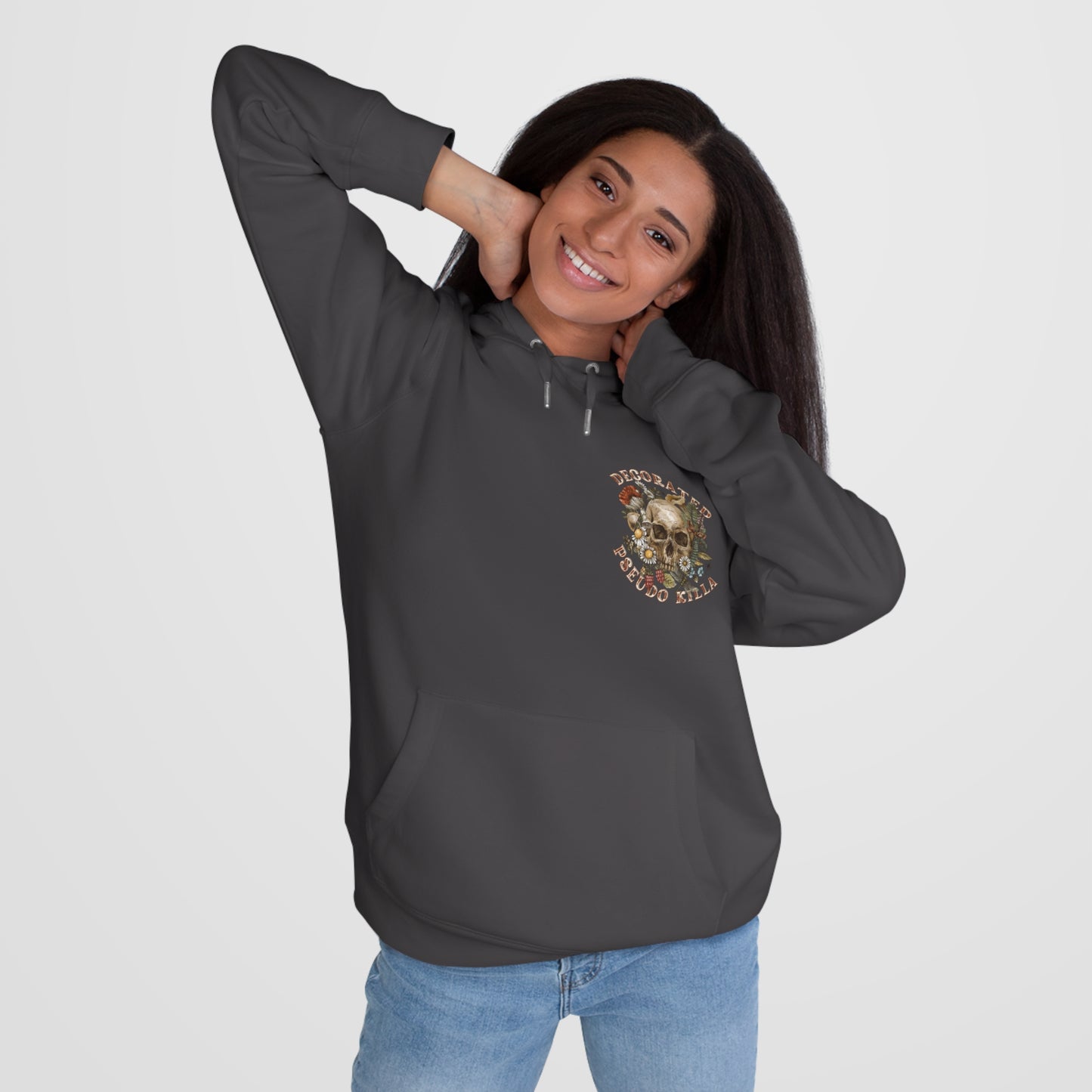 King Skull Hoodie — 'PSEUDO' Retro Skull Graphic Hooded Sweatshirt
