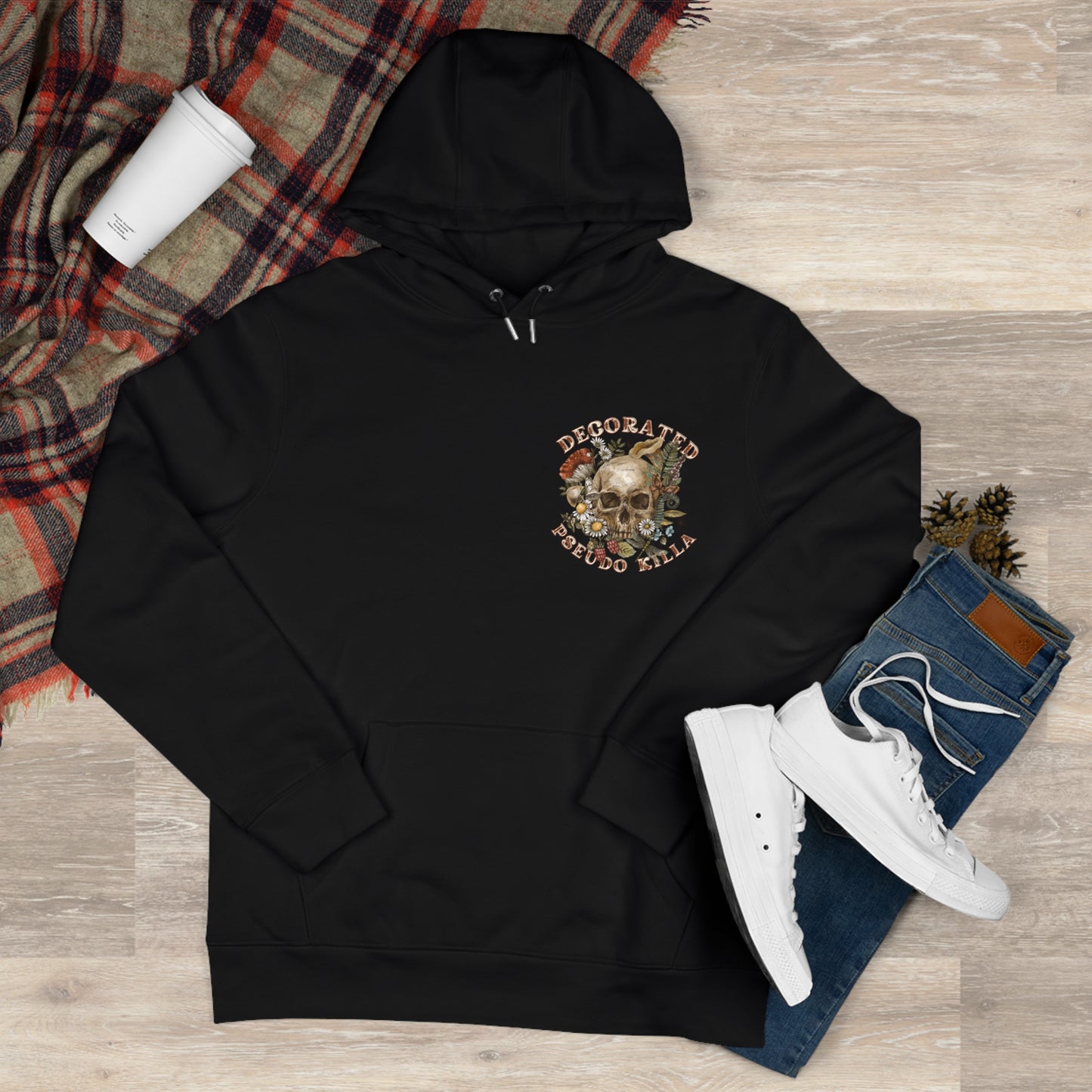 King Skull Hoodie — 'PSEUDO' Retro Skull Graphic Hooded Sweatshirt