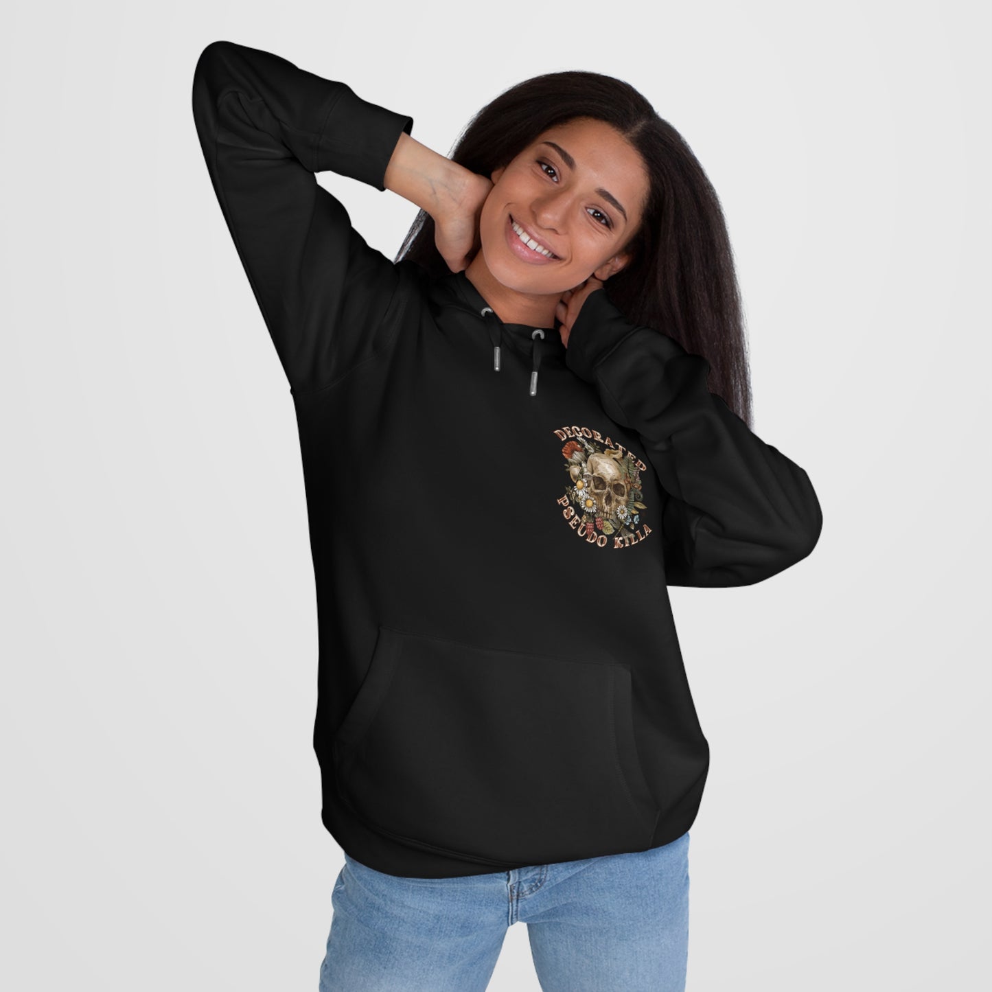 King Skull Hoodie — 'PSEUDO' Retro Skull Graphic Hooded Sweatshirt