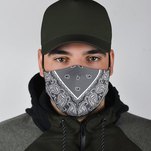 Adjustable Classic Gray Bandana Face Mask with 5 Layer Filters