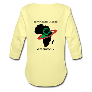 Space Age African(Organic Long Sleeve Baby Bodysuit) - washed yellow