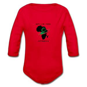 Space Age African(Organic Long Sleeve Baby Bodysuit) - red