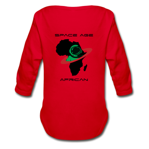 Space Age African(Organic Long Sleeve Baby Bodysuit) - red