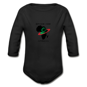 Space Age African(Organic Long Sleeve Baby Bodysuit) - black