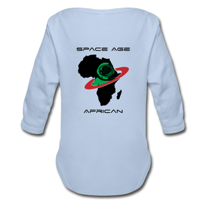 Space Age African(Organic Long Sleeve Baby Bodysuit) - sky