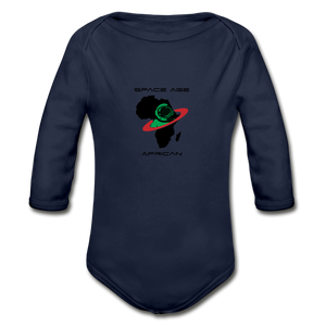 Space Age African(Organic Long Sleeve Baby Bodysuit) - dark navy